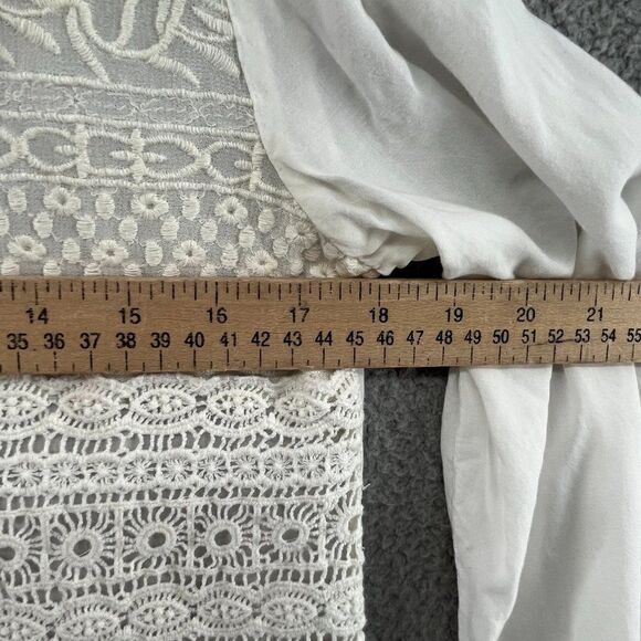 Chico’s blouse lace crochet boho rollup sleeves ivory size 1 medium - Picture 7 of 12